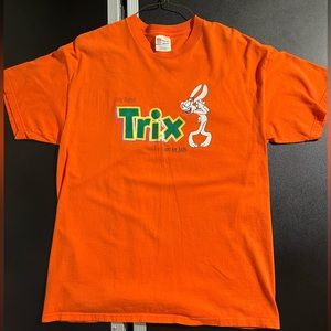 Vintage 90’s Trix are for kids t-shirt. Orange T with metallic green Trix print.